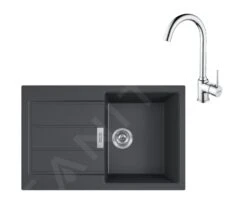 Franke Colonnes - Ensemble De Cuisine T104, évier En Tectonite S2D 611-78 Et Mitigeur FP 9000.031, Noir / Chrome 143.0675.726