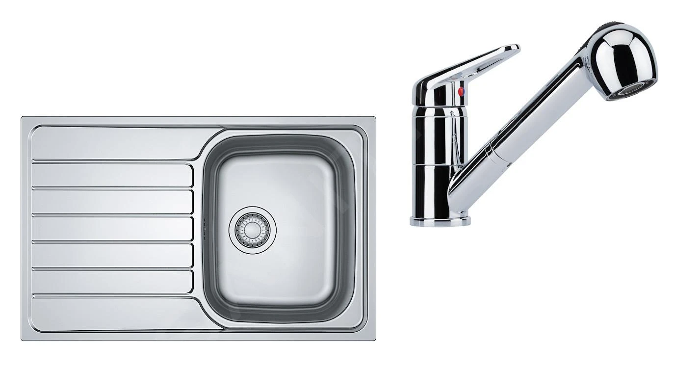 Franke Colonnes - Ensemble N79, évier inox SKN 611-79 et robinetterie FC 9547.031, inox/chrome 101.0618.832