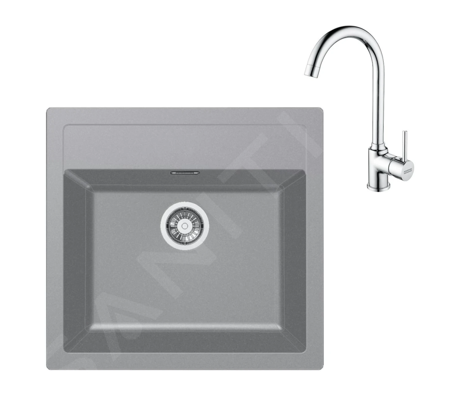 Franke Colonnes - Ensemble de cuisine T102, évier en tectonite SID 610 et mitigeur FP 9000.031, gris / chrome 143.0675.721