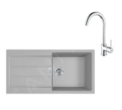 Franke Colonnes - Ensemble De Cuisine T108, évier En Tectonite S2D 611-100 Et Mitigeur FP 9000.31, Gris / Chrome 143.0675.738