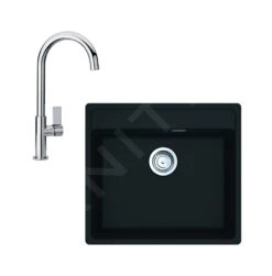 Franke Colonnes - Ensemble G244, évier En Fragranit MRG 610-52 RTL Et Mitigeur FP 0408.031, Noir Mat / Chrome 114.0675.673