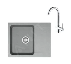 Franke Colonnes - Ensemble T94, évier En Tectonite OID 611-62 Et Mitigeur FP 9000.031, Gris / Chrome 143.0675.616