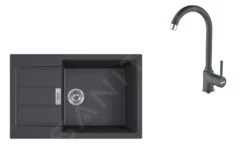 Franke Colonnes - Ensemble T90, évier En Tectonite S2D 611-78 XL Et Robinetterie FP 9000.099, Noir/graphite 143.0618.752