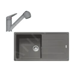 Franke Colonnes - Ensemble De Cuisine G138, évier En Fragranit BFG 611 Et Mitigeur FC 9547.424, Pierre Gris 114.0510.597