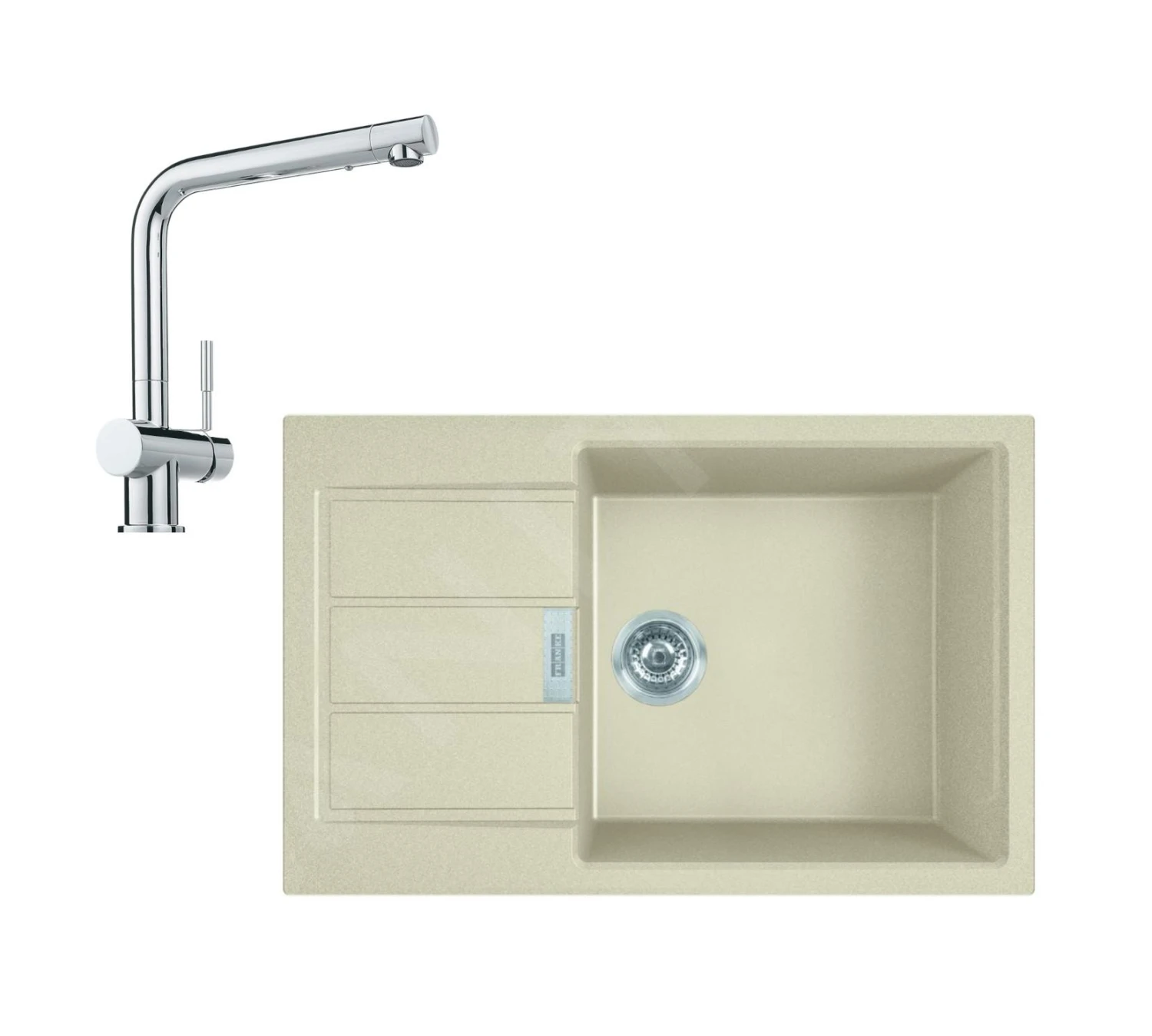 Franke Colonnes - Ensemble T87, évier en tectonite S2D 611-78 XL et mitigeur Samoa, beige / chrome 143.0675.735