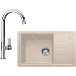 Franke Colonnes - Set De Cuisine G115, évier En Fragranit BSG 611-62, Sahara + Robinet FP 0408.031, Chrome 114.0440.628