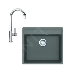 Franke Colonnes - Ensemble G244, évier En Fragranit MRG 610-52 RTL Et Mitigeur FP 0408.031, Gris Pierre / Chrome 114.0675.599