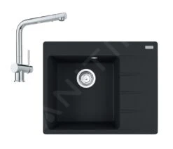 Franke Colonnes - Set G212, évier En Fragranit CNG 611-62 TL / 2 Et Mitigeur Samoa, Noir Mat / Chrome 114.0650.744