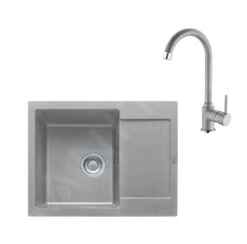 Franke Colonnes - Ensemble De Cuisine G166, évier En Fragranit MRG 611-62 Et Mitigeur FP 9000.084, Pierre Gris 114.0587.936