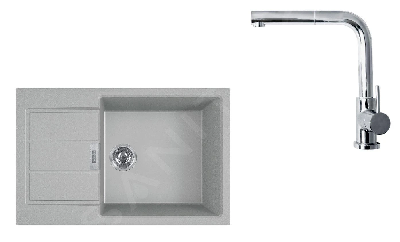 Franke Colonnes - Ensemble T88, évier en Tectonite S2D 611-78 XL et robinetterie FN 0147.031, gris/chrome 143.0618.744