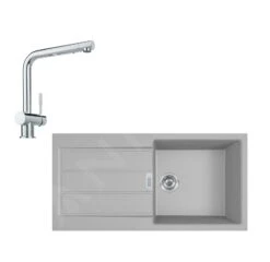 Franke Colonnes - Ensemble De Cuisine T76, évier En Tectonite S2d 611-100 Et Mitigeur Samoa, Gris / Chrome 143.0650.602