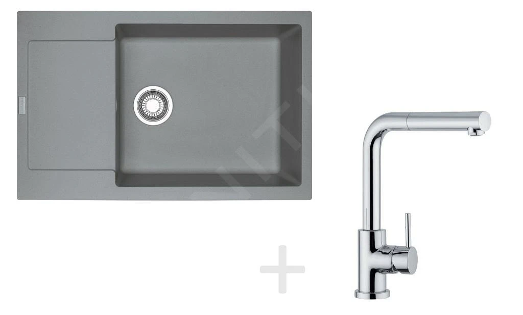 Franke Colonnes - Set de cuisine G76, évier en fragranit MRG 611-78 BB, pierre grise + robinet FN 0147, chrome 114.0365.684