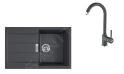 Franke Colonnes - Ensemble T84, évier En Tectonite S2D 611-78 Et Robinetterie FP 9000.099, Noir/graphite 143.0618.726