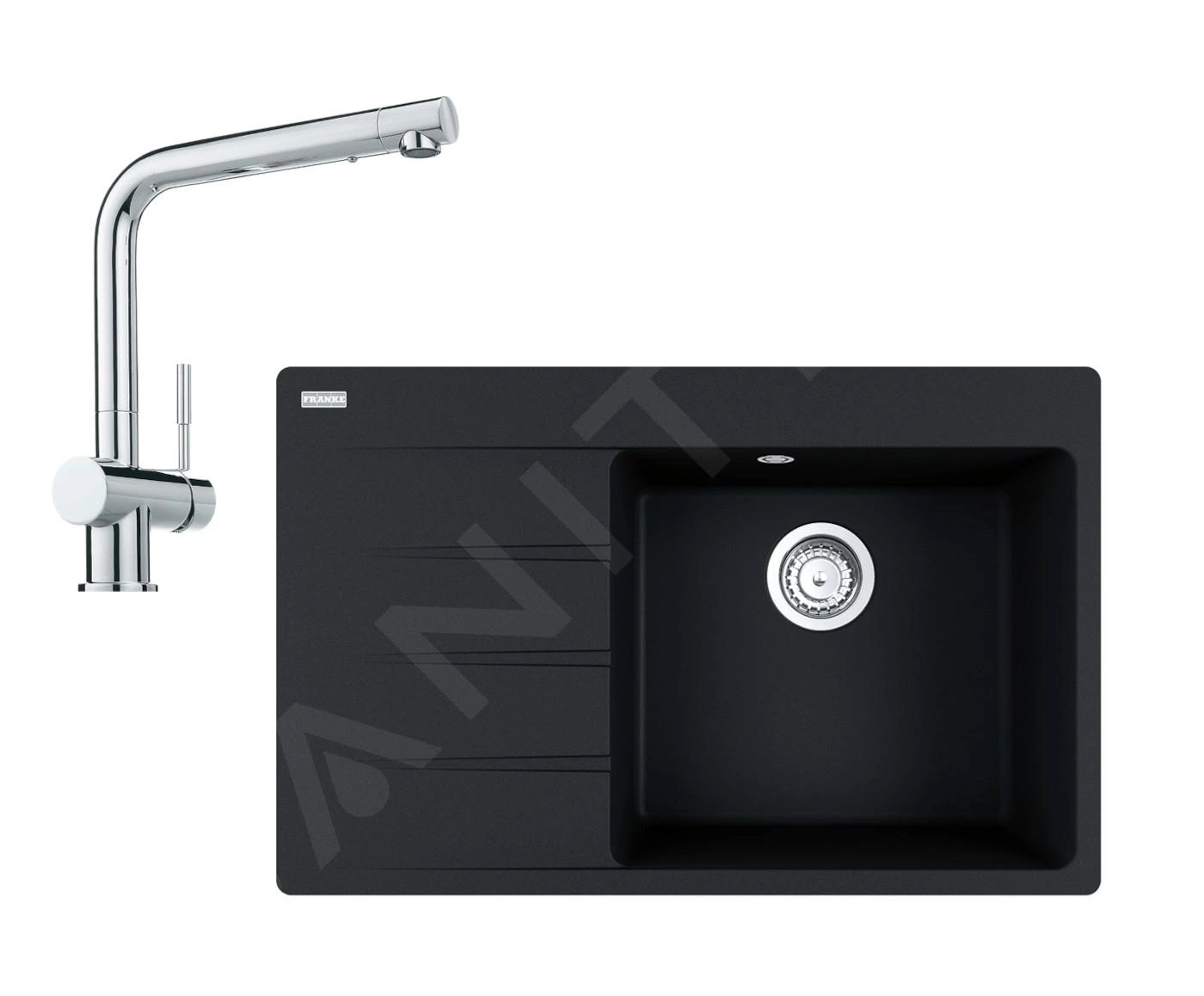 Franke Colonnes - Set G224, évier en fragranit CNG 611-78 TL / 7 et mitigeur Samoa, onyx / chrome 114.0650.801
