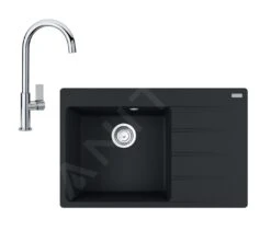Franke Colonnes - Set G218, évier En Fragranit CNG 611-78 TL / 2 Et Mitigeur FP 0408.031, Noir Mat / Chrome 114.0650.818