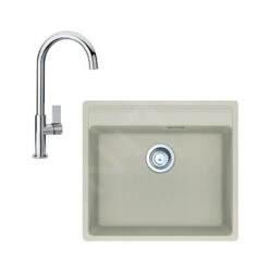 Franke Colonnes - Ensemble G244, évier En Fragranit MRG 610-52 RTL Et Mitigeur FP 0408.031, Sahara / Chrome 114.0675.600