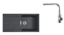 Franke Colonnes - Ensemble T77, évier En Tectonite S2D 611-100 Et Robinetterie FN 0147.031, Noir/chrome 143.0616.932