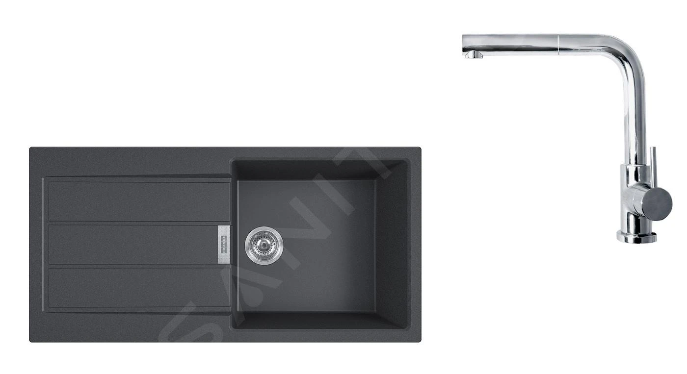 Franke Colonnes - Ensemble T77, évier en Tectonite S2D 611-100 et robinetterie FN 0147.031, noir/chrome 143.0616.932