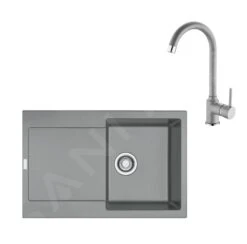 Franke Colonnes - Ensemble De Cuisine G168, évier En Fragranit Mrg 611 Et Mitigeur FP 9000.084, Pierre Gris 114.0587.980