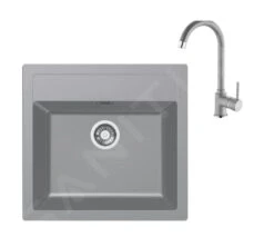 Franke Colonnes - Ensemble De Cuisine T103, évier En Tectonite SID 610 Et Mitigeur FP 9000.084, Gris 143.0675.725