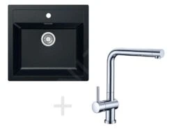 Franke Colonnes - Set De Cuisine T13, évier En Tectonite SID 610, Noir + Robinet Samoa, Chrome 114.0283.125