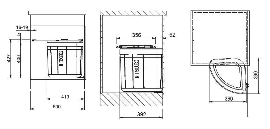Franke Poubelle tri sélectif - Poubelle encastrée Solo 60, noir 121.0307.572