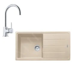 Franke Colonnes - Ensemble De Cuisine G134, évier En Fragranit BFG 611 Et Mitigeur FC 650.031, Sahara / Chrome 114.0510.308