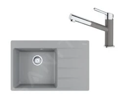 Franke Colonnes - Set G219, évier En Fragranit CNG 611-78 TL / 2 Et Mitigeur FC 3055.084, Pierre Grise / Chrome 114.0650.827