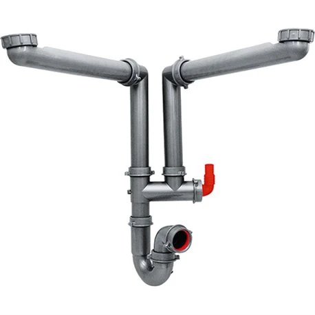 Tubulure pour évier 2 cuves, avec siphon et prise lave-vaisselle 434256